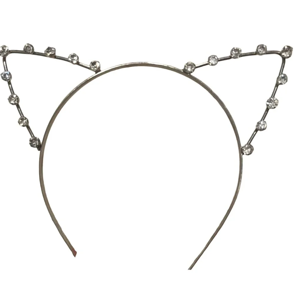 Rhinestone Cat Ear Headband - Silver